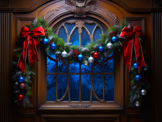 Christmas swag made of fresh pine branches decorated