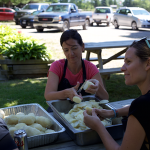 peeling potatoes